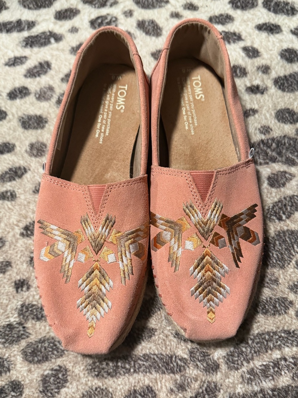 TOMS Coral Pink Embroidered Slip-On Flats
